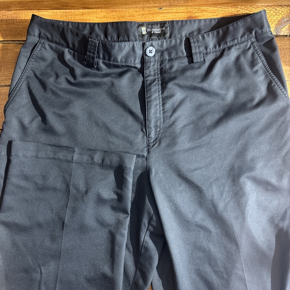 St Andrews of Scotland Golf Pants Mens 38x32 Black Performance Flat Front